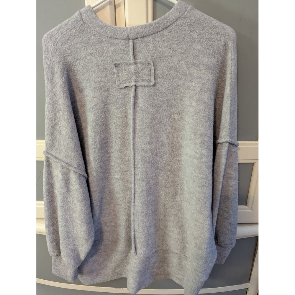 Zenana Women Oversized Crew Neck Sweater Gray Exposed Seam Pullover S/M - Picture 4 of 8